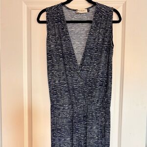 Veronica M Navy and White Patterned Jumpsuit